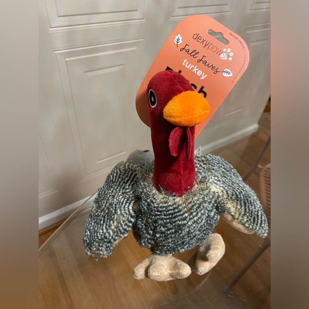Brand Dexypaws 11” Turkey Plush Squeaky Dog Toy Thanksgiving Clinker & Squeaker